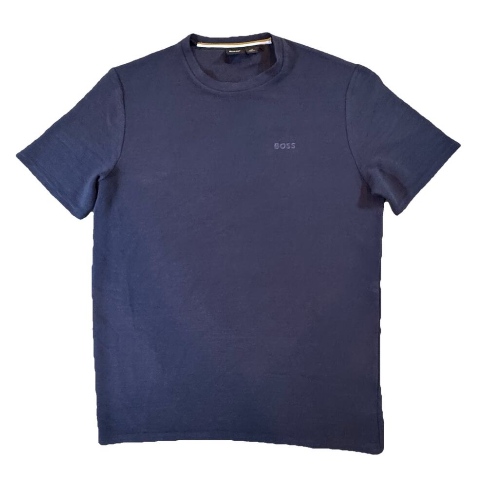 BOSS Men’s Short Sleeve Homewear Waffle Knit Short Sleeve Blue Tshirt Size M
